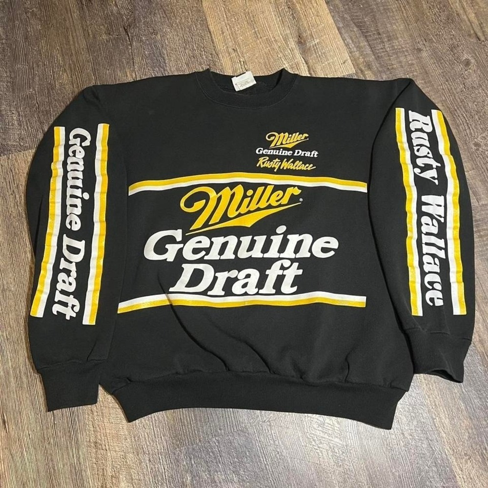 Vintage 1990s Lee Miller Genuine‎ Draft Rusty Wallace Racing Sweatshirt XL Black